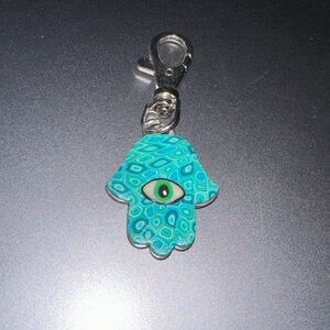Blue Hamsa Hand Keychain with Eye Design